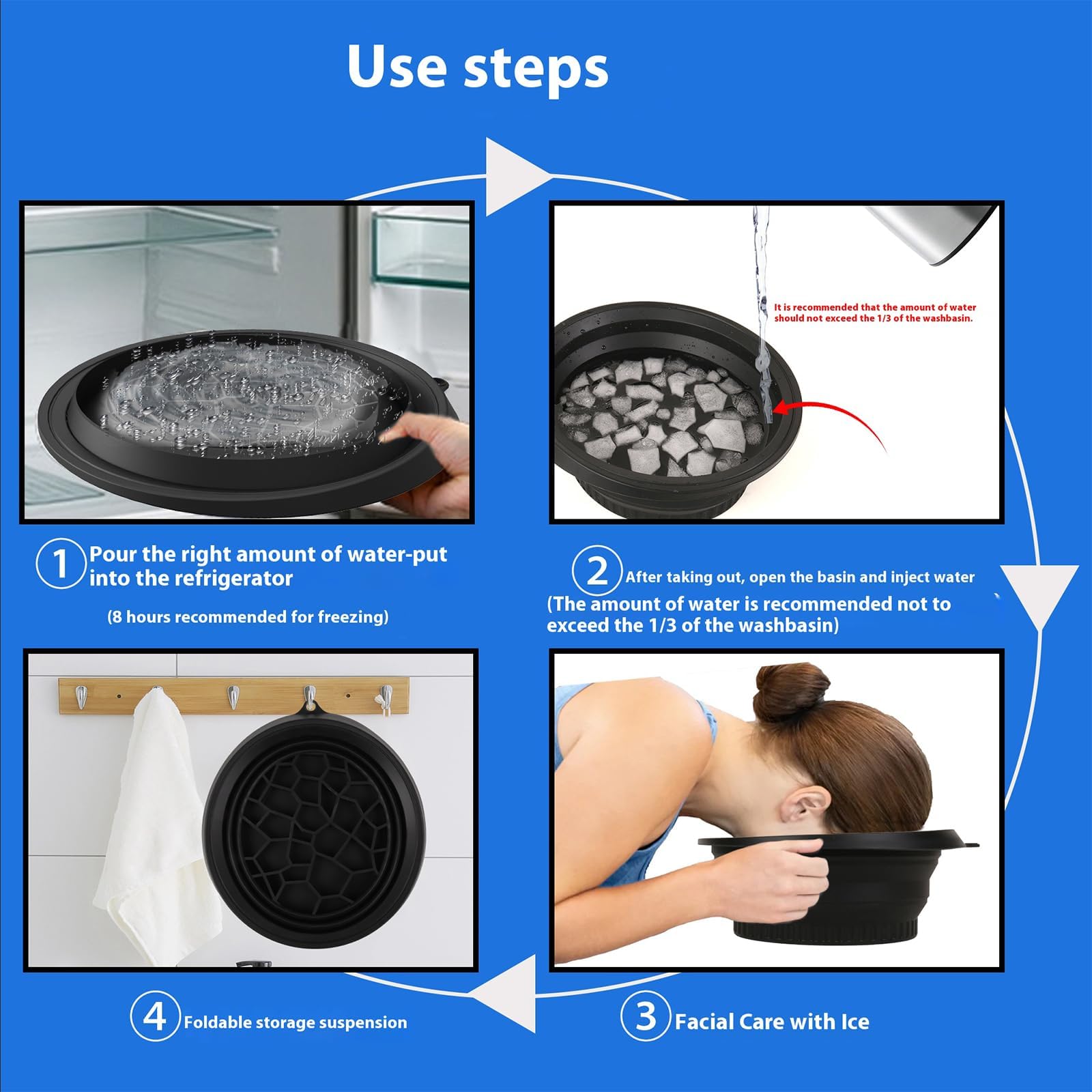 Tarange Eisbad Gesicht Bowl, Faltbar Silikon-Eisbecken mit Integrierter Eiswürfelschale, Tragbare Face Ice Bath Bowl für Beruhigung der Haut, Kältetherapie, Zuhause Schwellungen (Lila)