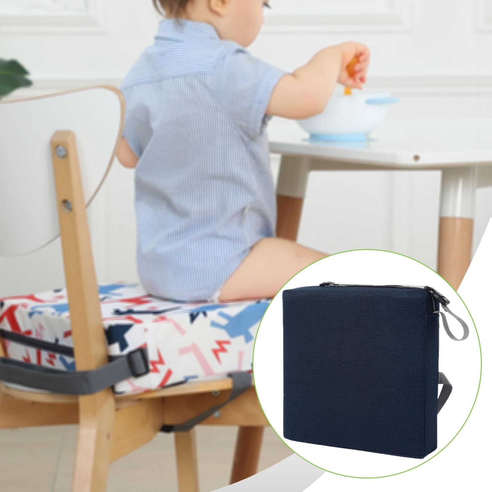 Cojín elevador infantil con cierres seguros, malla transpirable, fácil cuidado, adecuado para sillas de comedor, color azul