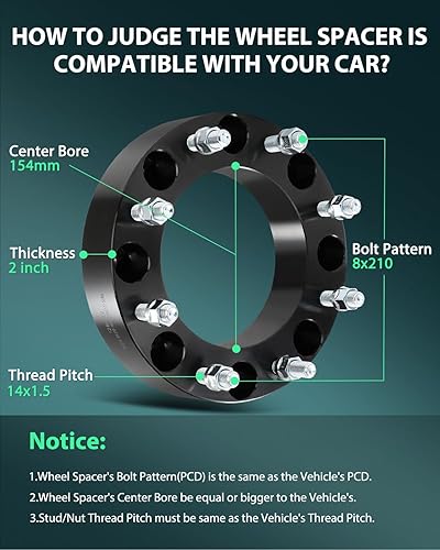 Miniatura 2 de SCITOO 4 espaciadores de rueda de 8 x 210 de 2 pulgadas de diámetro de 6.063 in, pernos de 14 x 1.5 y 8 lengüetas para Chevrolet Silverado 3500