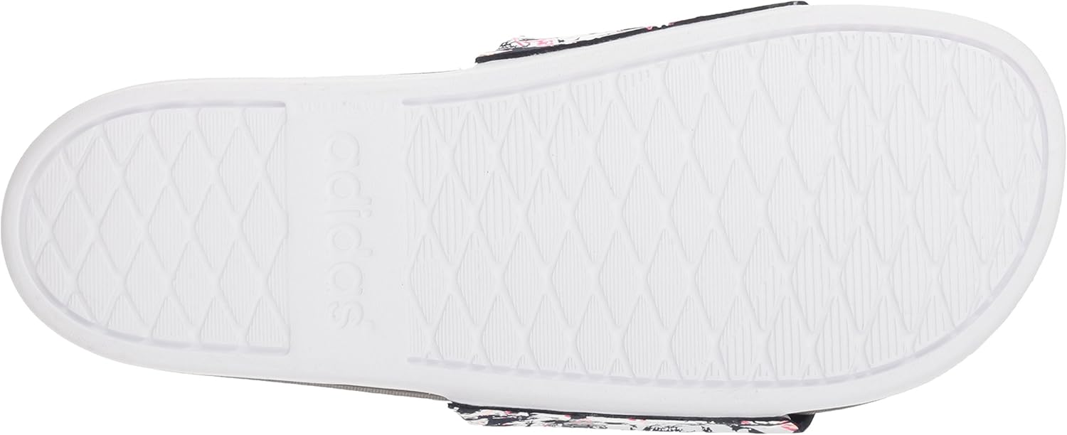 adidas Women's Adilette Comfort Slides Sandal, White/White/Core Black, 7
