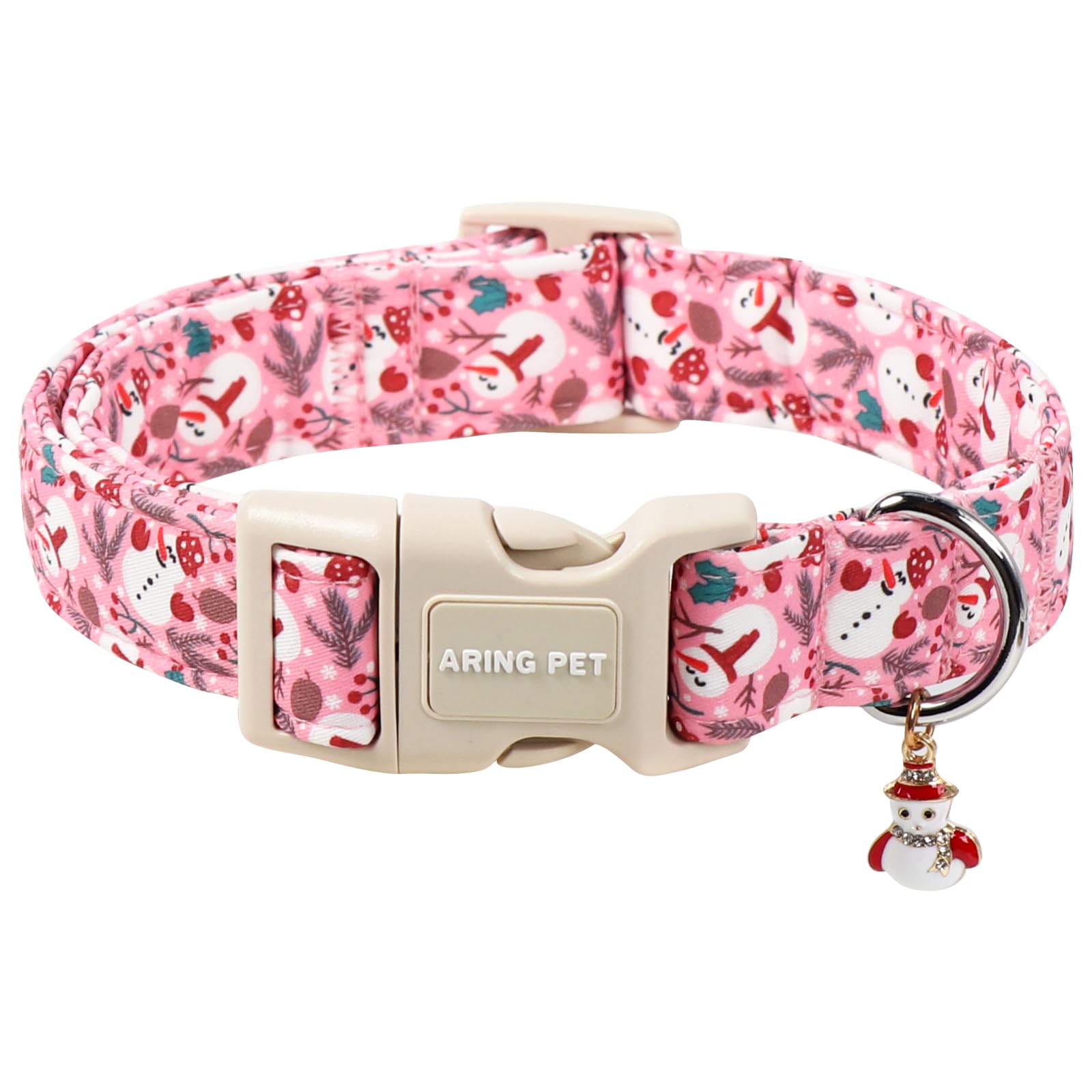 ARING PET Christmas Dog Collar, Cute Snowman Dog Collar with Quick Release Plastic Buckle, Winter Comfortable Pink Collar for Boys and Girls Dogs — image 1