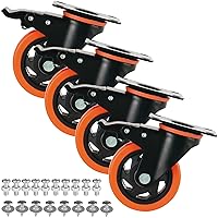 Vista 12 de Juego de 4 ruedas giratorias resistentes de 2 pulgadas de doble bloqueo con freno, ruedas de poliuretano industrial de metal para bancos de trabajo