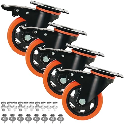Juego de 4 y 8 ruedas giratorias resistentes de bloqueo (4 x 4 pulgadas, naranja)