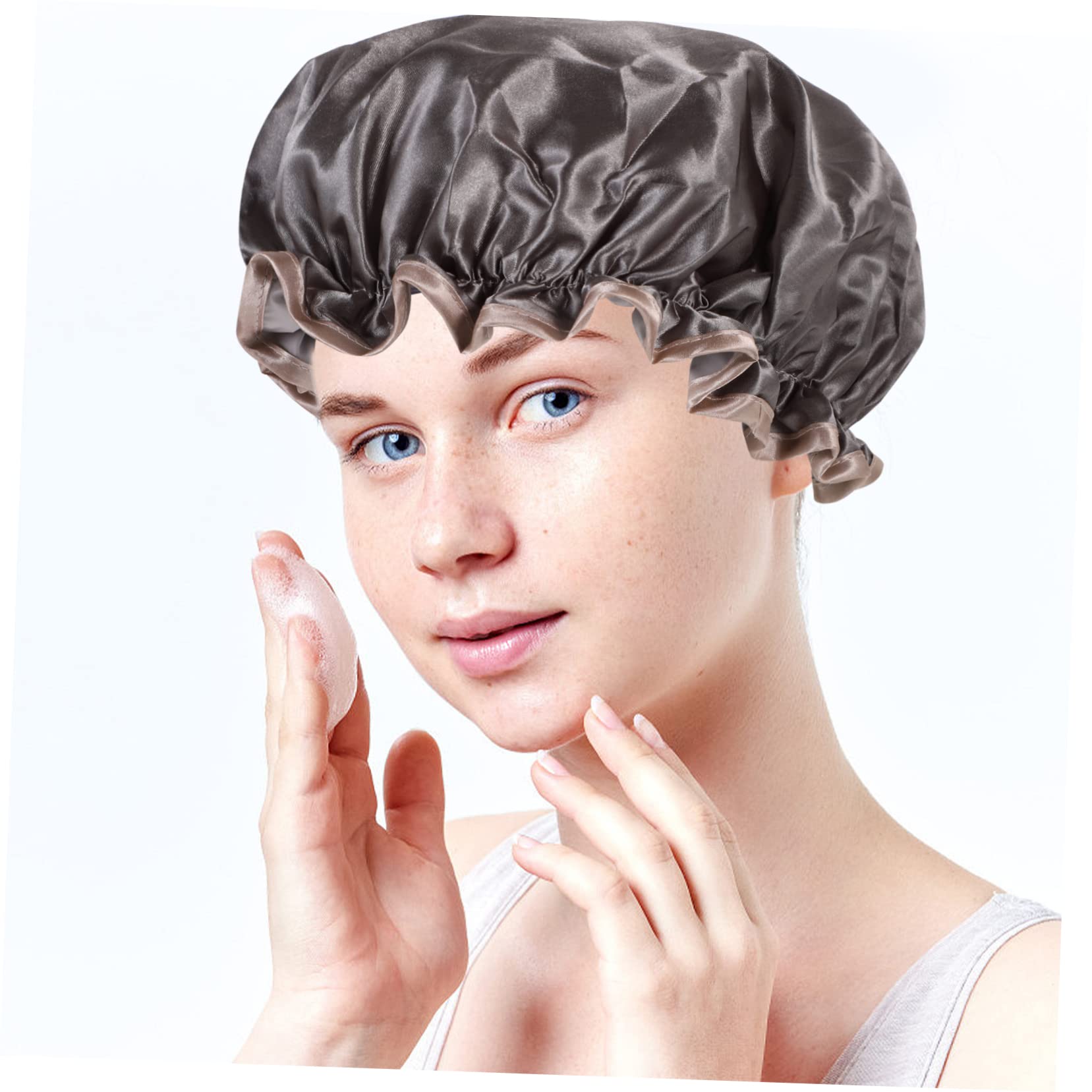 3pcs Double Layer Waterproof Shower Cap Bath Caps Hat for Women Girl Hat Hat Silk Shower Cap Thick Hair Caps Shower Caps for Lady Bonnet Peva Travel Take a Bath Swimming Cap (Grey 24.5x24.5x0.6cm)