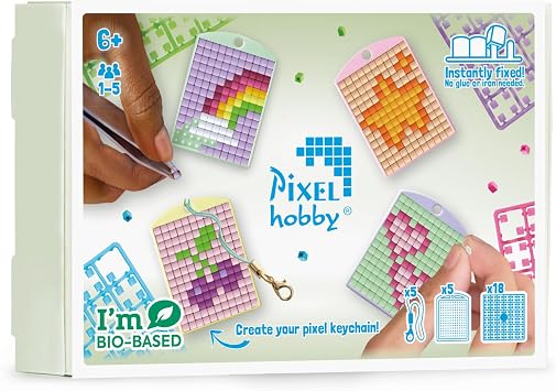 Pixel P23905 Mosaic Medallion Theme Box Cute Keyring for Children to Design Yourself, Easy Plug-in System, No Ironing or Gluing, Stones Made of Organic Plastic