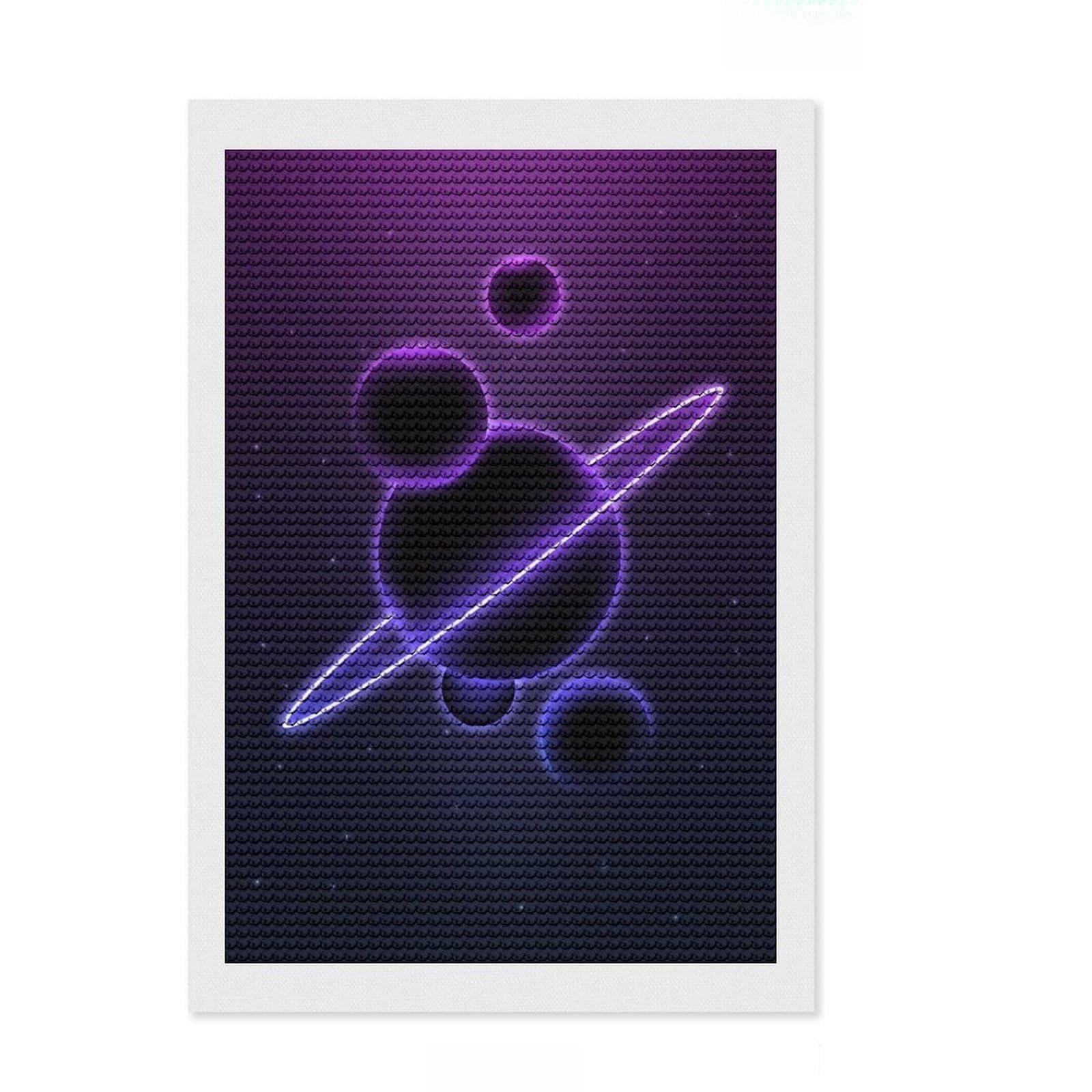 Junmoney Saturn Planet Diamond Painting Kit 8"x12", Bedroom Decor, Round Gems, Full Kit Included, Relaxing Handmade Project