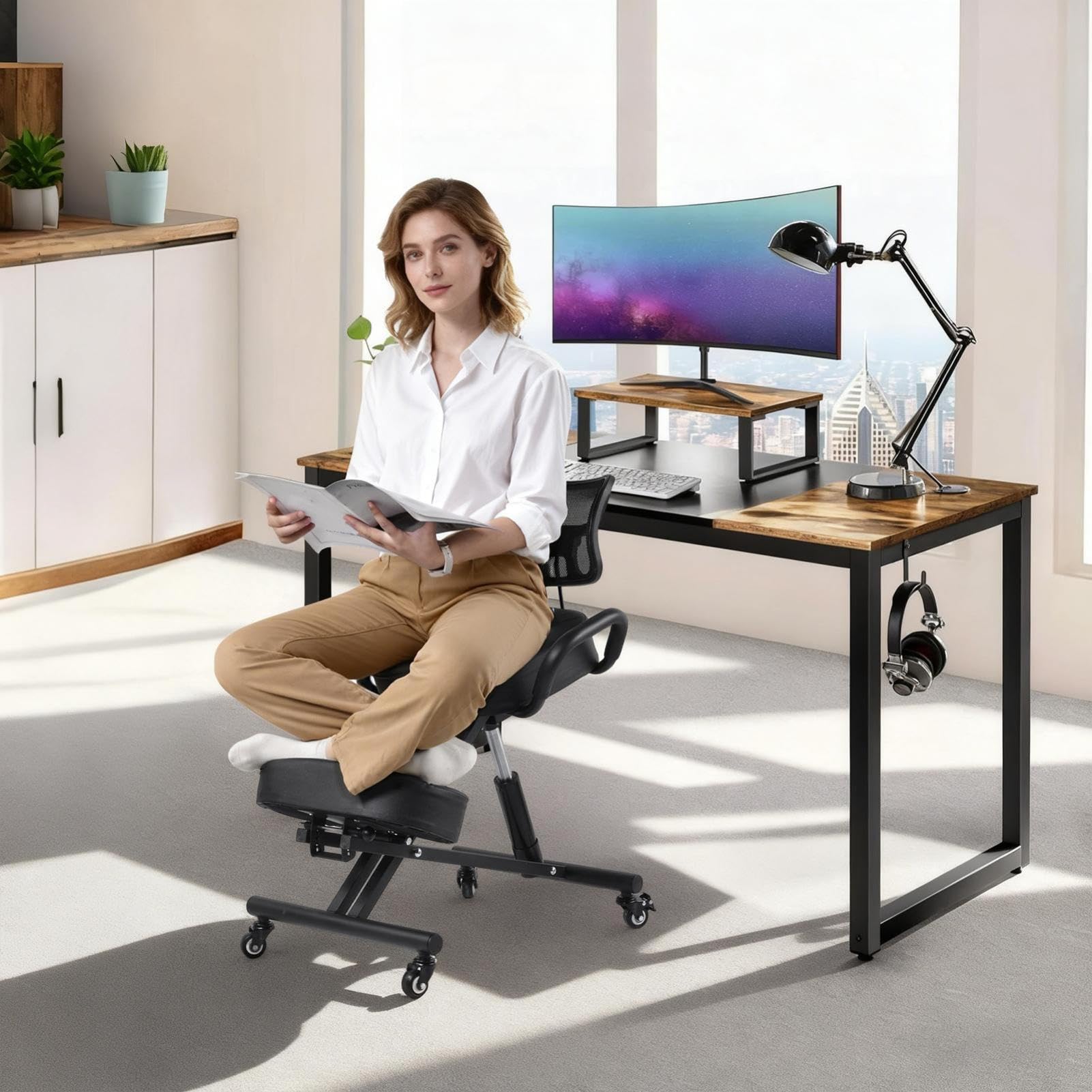 Generisch Chaise genoux, ergonomique, réglable, avec repose-pieds, 4 positions d'angle et plage de hauteur de 57 à 67 cm, assise confortable, jusqu'à 100 kg, tabouret pour adultes et enfants