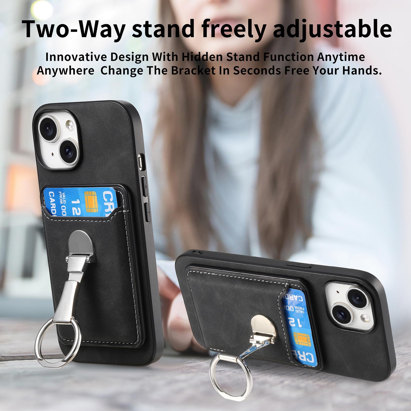 Leder Handyholster Für IPhone 16 Plus (6,7 Zoll) Mit Kartenhalter & Standfunktion - RFID-Schutz, Blau