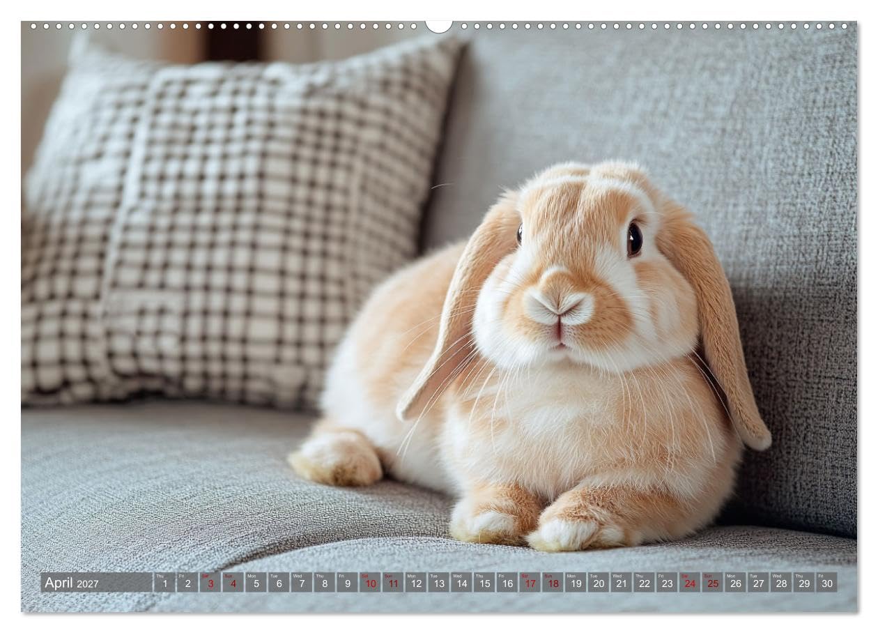 A Cuddly Rabbit Life (High Quality Premium Wall Calendar 2027 DIN A2 landscape),CALVENDO 12 Month Wall Calendar: Fluffy rabbits enjoy their life between sofa, carpet and pillows