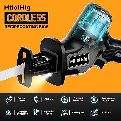 Miniatura 2 de Sierra recíproca inalámbrica para DeWalt 20V Max, 3 velocidades variables, motor sin escobillas, cambio de hoja sin herramientas, 4 hojas de sierra