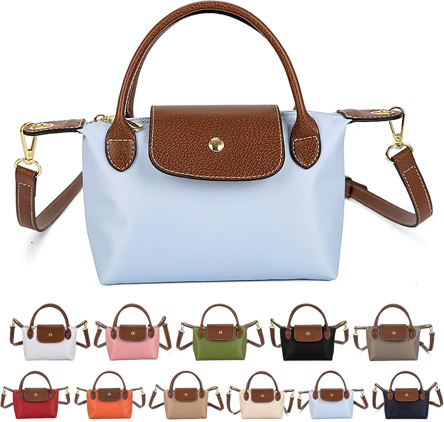 Womens Mini Crossbody Bag Dual Handle Adjustable Strap Nylon PU Leather Small Purse For Phone Wallet 9in