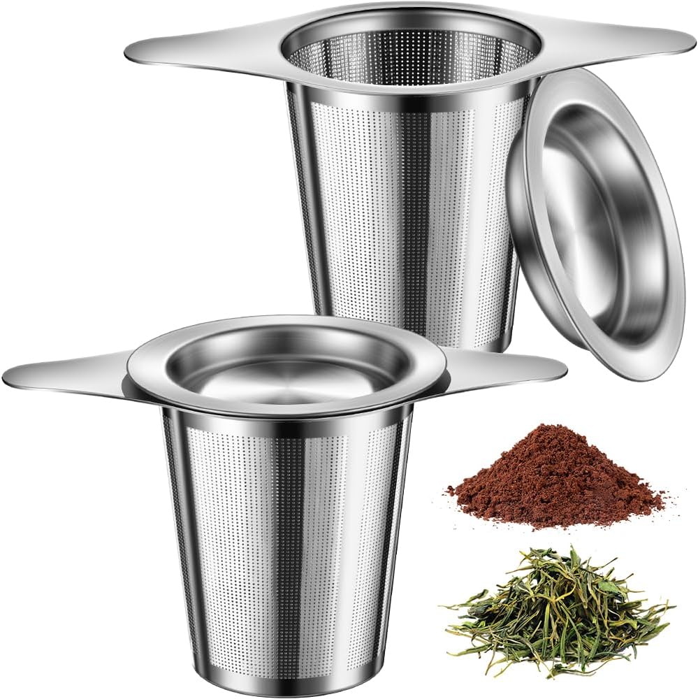 BOMANSI BOMS 2Pack Tea Infuser for Loose Leaf Tea, 18/8 Stainless Steel Loose Leaf Tea Steeper with Drip Tray, Extra Fine Mesh Tea Strainer Diffuser tea accessories