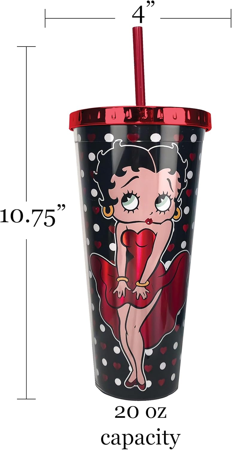 Spoontiques Acrylic Foil Cup with Straw, 20oz - Metallic Locking, Double Wall Insulated, BPA Free - Betty Boop - Image 2