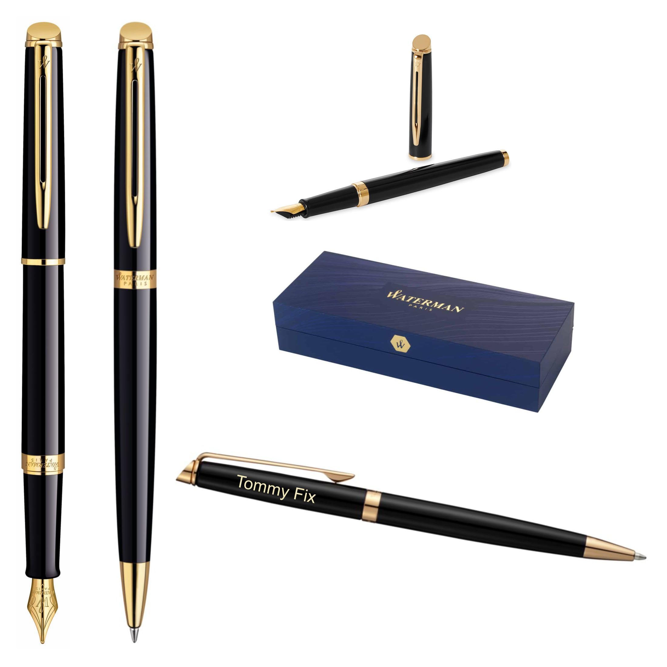 Waterman Hémisphère Füllfederhalter & Kugelschreiber Set mit Gravur – Luxus Schreibset, Personalisierbar als Geschenk für Geburtstags-, Jubiläums- und Weihnachtsgeschenke (Black G.T.)