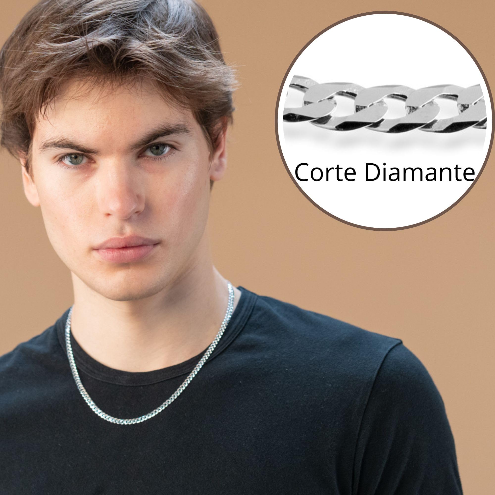 QUADRI - Collar Elegante con Cadena Modelo Cubana Diamantada para Hombre/Mujer de Plata 925 - Ancho 5 mm - Largo 41| 46| 52| 56| 61|66|76| cm - Certificado Made in Italy