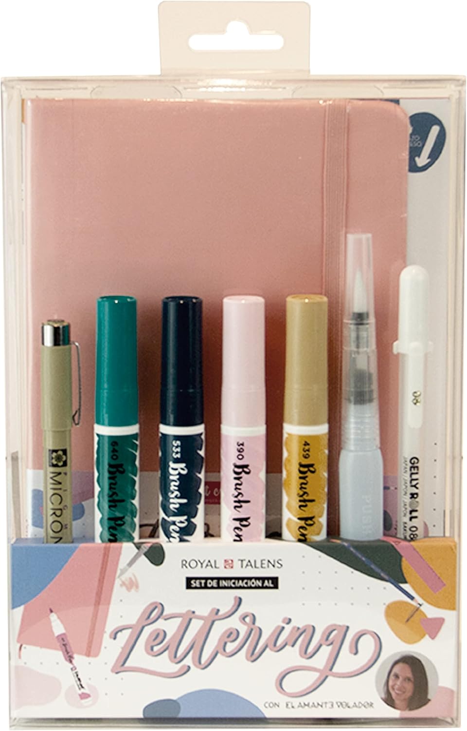 Talens Lettering Starter Set (Pink) with The Flying Lover, Lettering Notebook, Palette Mixes, Waterbrush, Point, Gel Pen, Ecoline Brush Pen, Guide Lettering, Step-by-Step Book