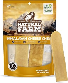 Natural Farm Himalayan Yak Cheese Chews, Protein-Rich, Low-Allergen, Lactose-Free, Gluten-Free, 100% Natural - Large, Net Wt. 6 oz, 170g