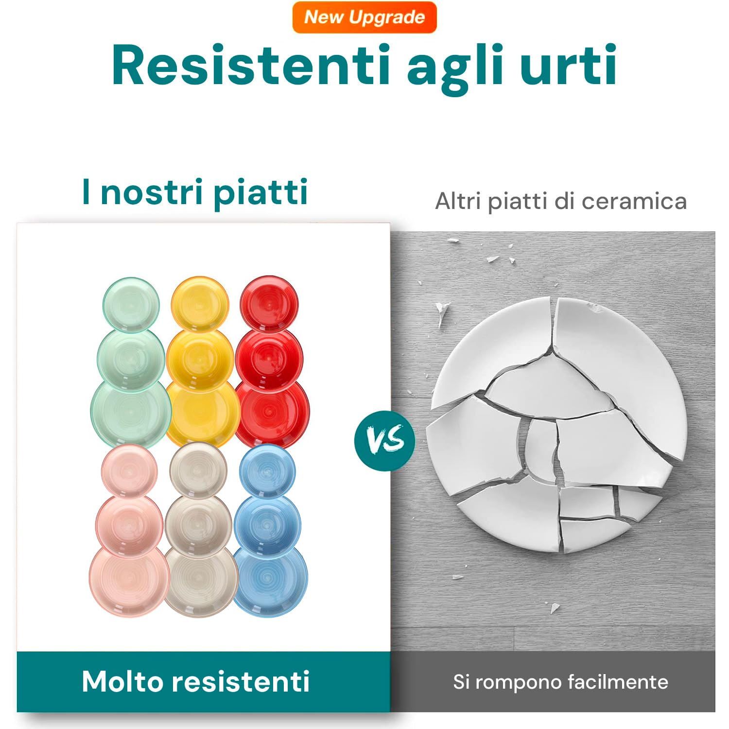 Wintem Servizi di Piatti 18 Pezzi in Porcellana Multicolore - Set Composto da Piatti Piani, Fondi e da Dessert Ideali per Ogni Occasione - Moderni e Resistenti Sono Lavabili in Lavastoviglie