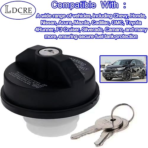 Miniatura 4 de Tapa de gas con bloqueo con 2 llaves, compatible con Chevy Honda, Nissan, Acura, Mazda, Cadillac, GMC Vehicle 4Runner, FJ Cruiser Silverado Camaro y