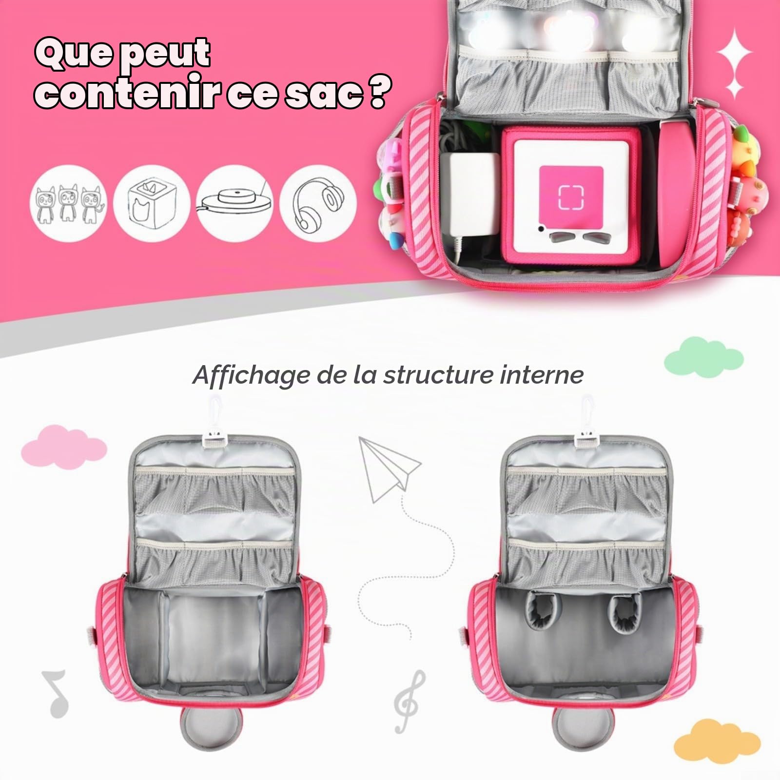 Étui de transport pour kit de démarrage Toniebox, pour lecteur audio Toniebox 2, sac de transport et de rangement, quatre couleurs disponibles : rouge, rose, violet, gris (rose)