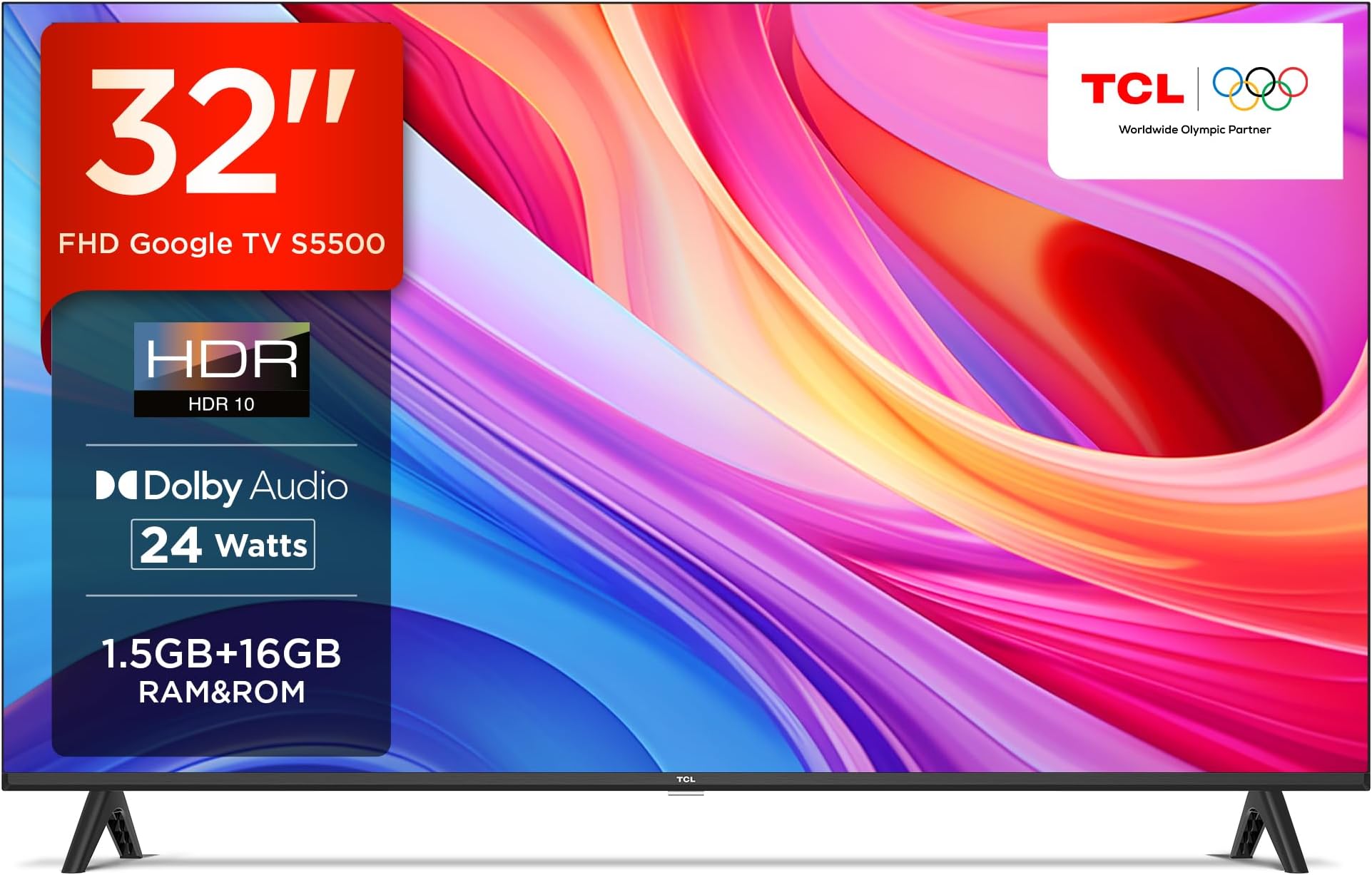 TCL 79.97 cm (32 inches) Metallic Bezel-Less S Series Full HD Smart LED Google TV 32S5500 (Black)