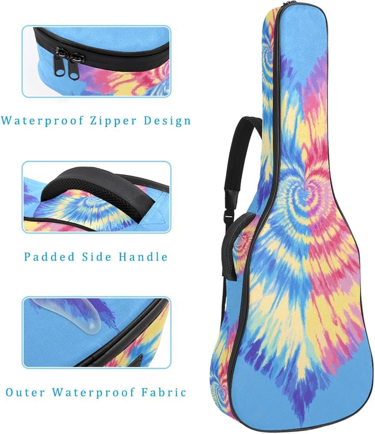 40 41 42 Inch Acoustic Guitar Bag, 0.4 In Thick Sponge Padded Guitar Case Gig Bag with Back Hanger Loop and 2 Pockets, Swirl Tiedye Pattern