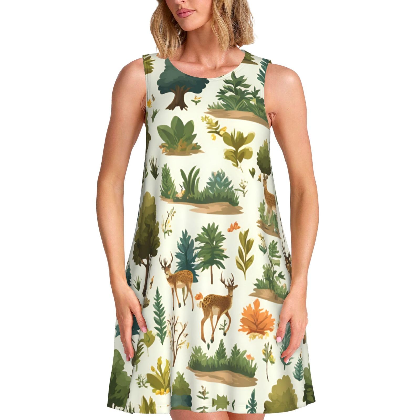 Robe d'été sans manches motif nature | Tenue de plage et vacances fluide pour femme - 8
