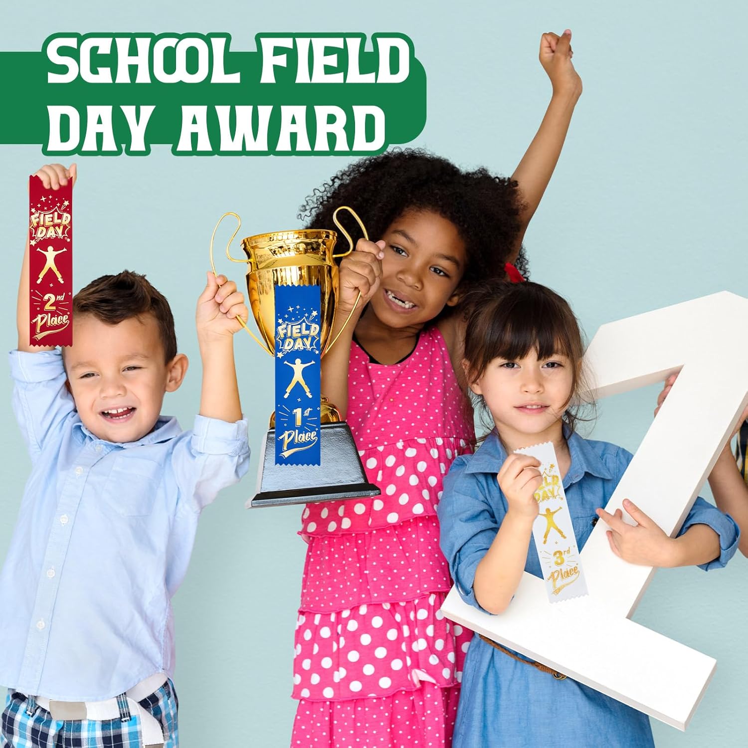 Tigeen 600 Pieces School Field Day Ribbons Award 1st, 2nd, 3rd Place Participation Ribbon Bookmark Style Prize Winner Recognition Ribbons for Medals Competition Sports Event Contests