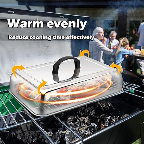 Miniatura 6 de HaSteeL - Cúpula de fusión rectangular, 2 unidades, cubierta de vapor de acero inoxidable de 13.3 x 9.8 pulgadas, tapa de plancha sólida resistente