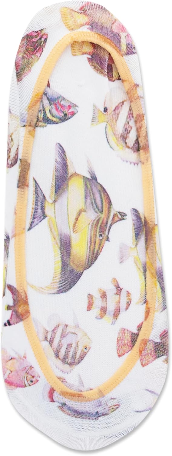 Sperry Women's Microfiber Liner Sublimated Fish 6 Pair Pack, White, Women's Shoe Size 4-10