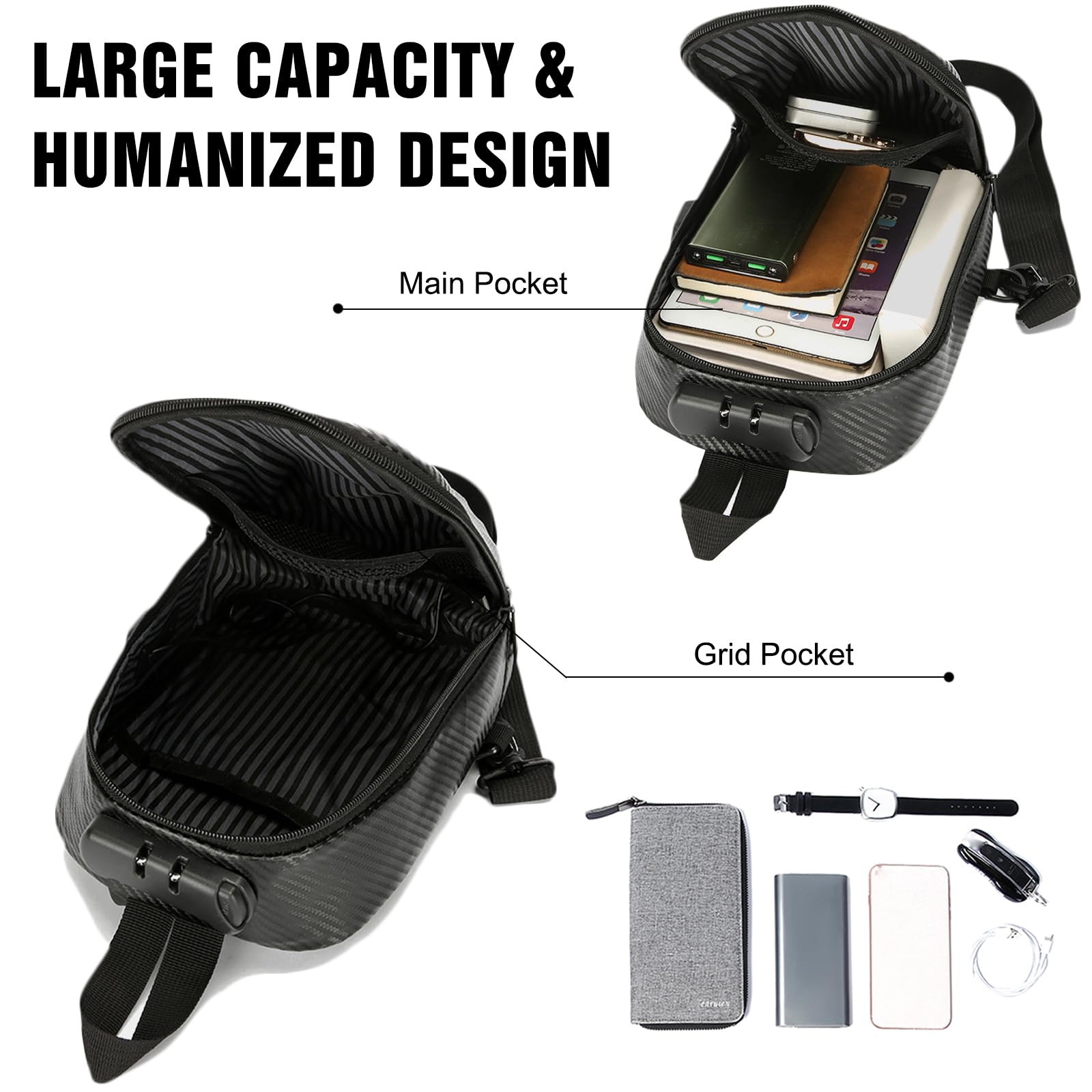 FANDARE Antifurto Zaino Monospalla Uomo Borsa a tracolla viaggio EVA Impermeabile Borsa a spalla con USB Borsa messenger Ragazzo Borsa Bandoliera Escursionismo Zaino asimmetrico Viaggio Sling Bag