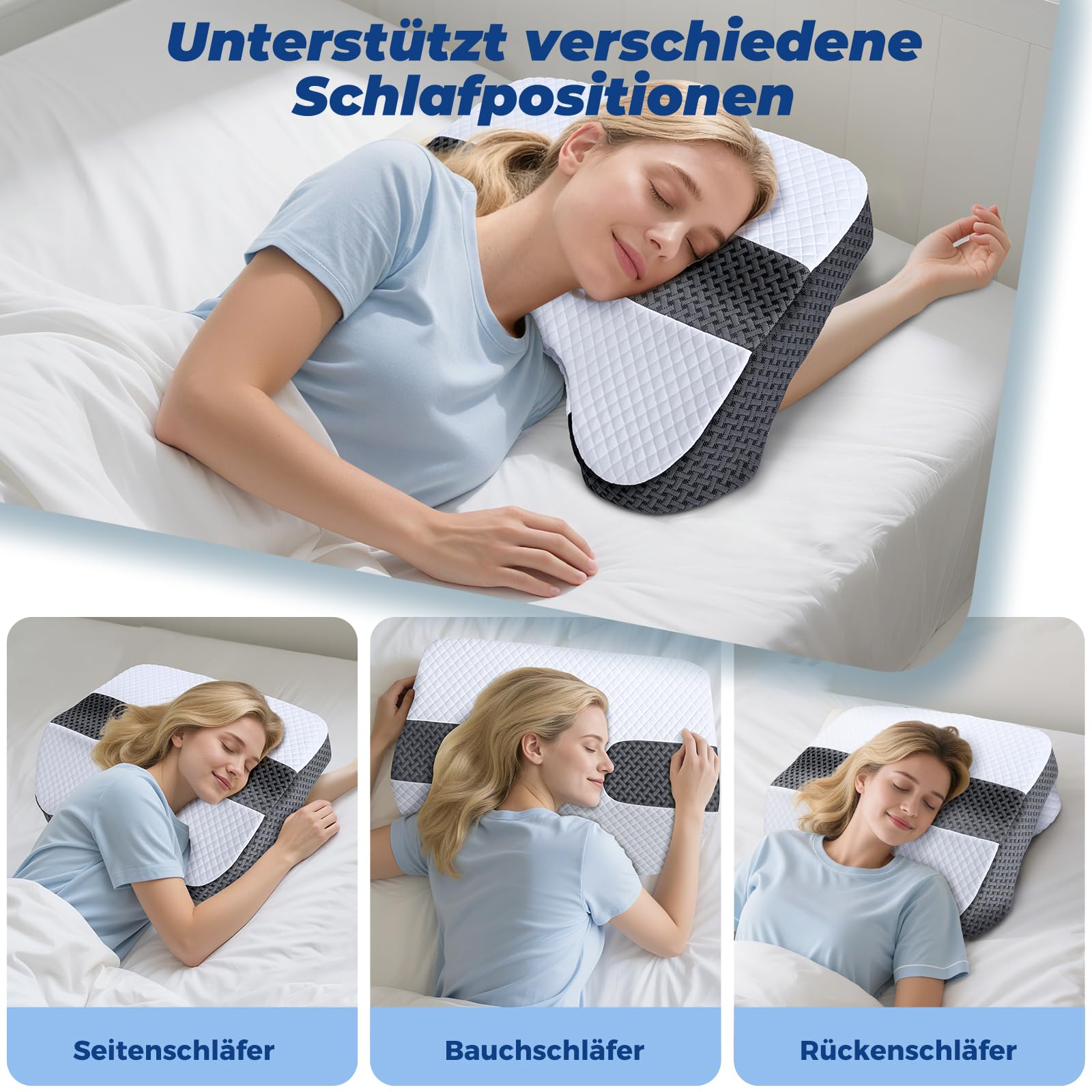 SAHEYER Seitenschläferkissen mit Armloch, 2-in-1-Ergonomisches Orthopädisches Kopfkissen für Nacken und Schulter, Memory Foam Kissen mit 3 Armöffnungen – für Seiten-, Rücken- und Bauchlage, Schwarz