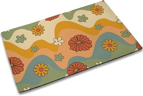 TUBAMQ Tapete de primavera, tapete retro floral de los años 70 para interiores, tapete de flores de margaritas para decoración de puerta delantera,