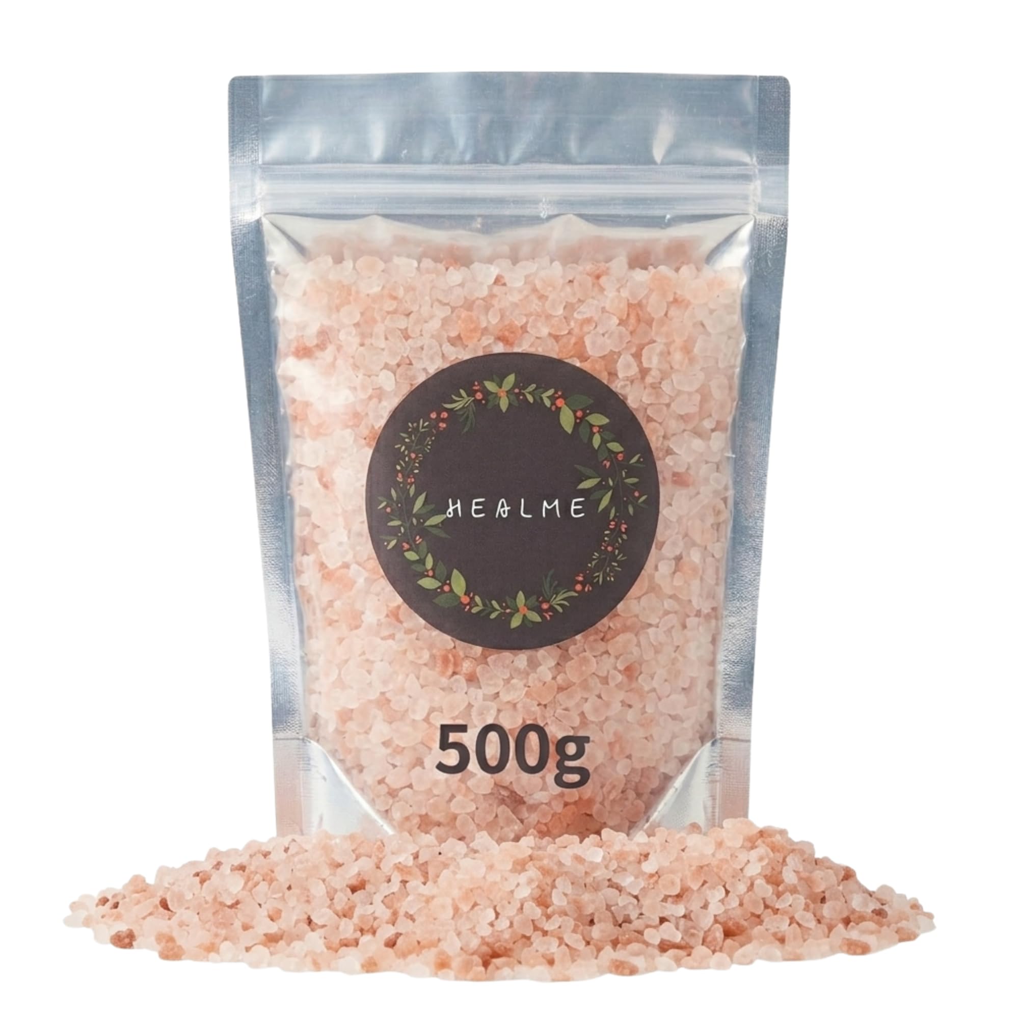 HEALME Himalayan Rock Salt Granules for Puja, Bath Salt, Floor Cleaning, Negative Energy Removal, Vedic Rituals, Vaastu & Feng Shui, Remedies, Space Clearing, Reiki, & Healing (500 gm) (Colour of the salt may vary, pink to orange)