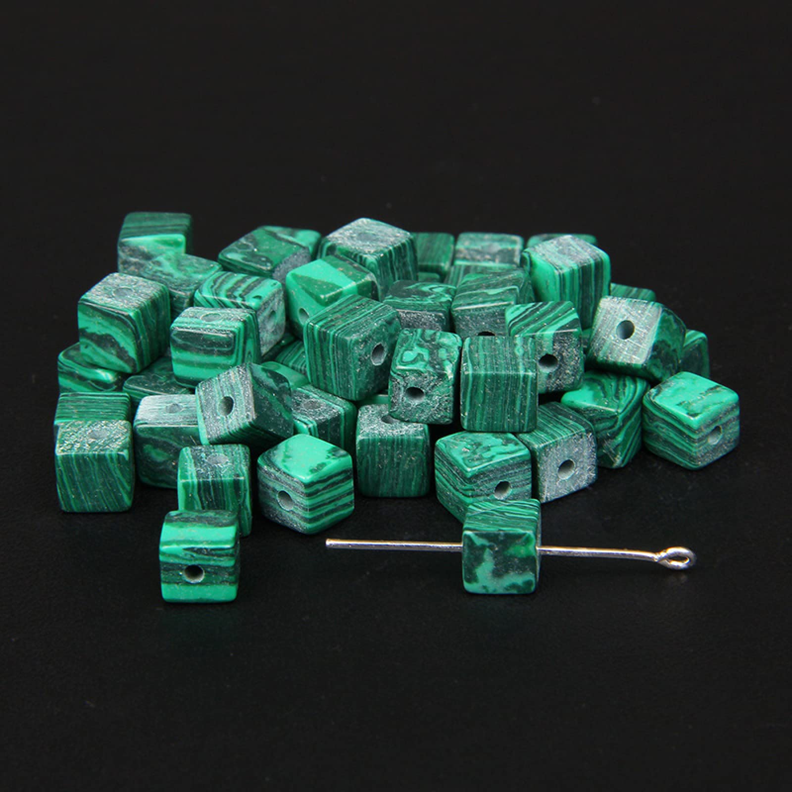 Square Beads Cube Natural Stone Loose Spacer Bead DIY Handmade Beaded for Jewelry Making,Malachite,8MM Approx 10pcs