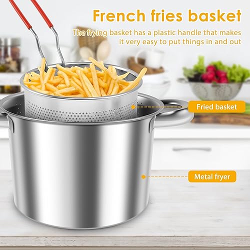 Miniatura 3 de Olla para freidora, olla de acero inoxidable con tapa y cesta para freidora, freidora de gran apertura que ahorra aceite, apta para lavavajillas,