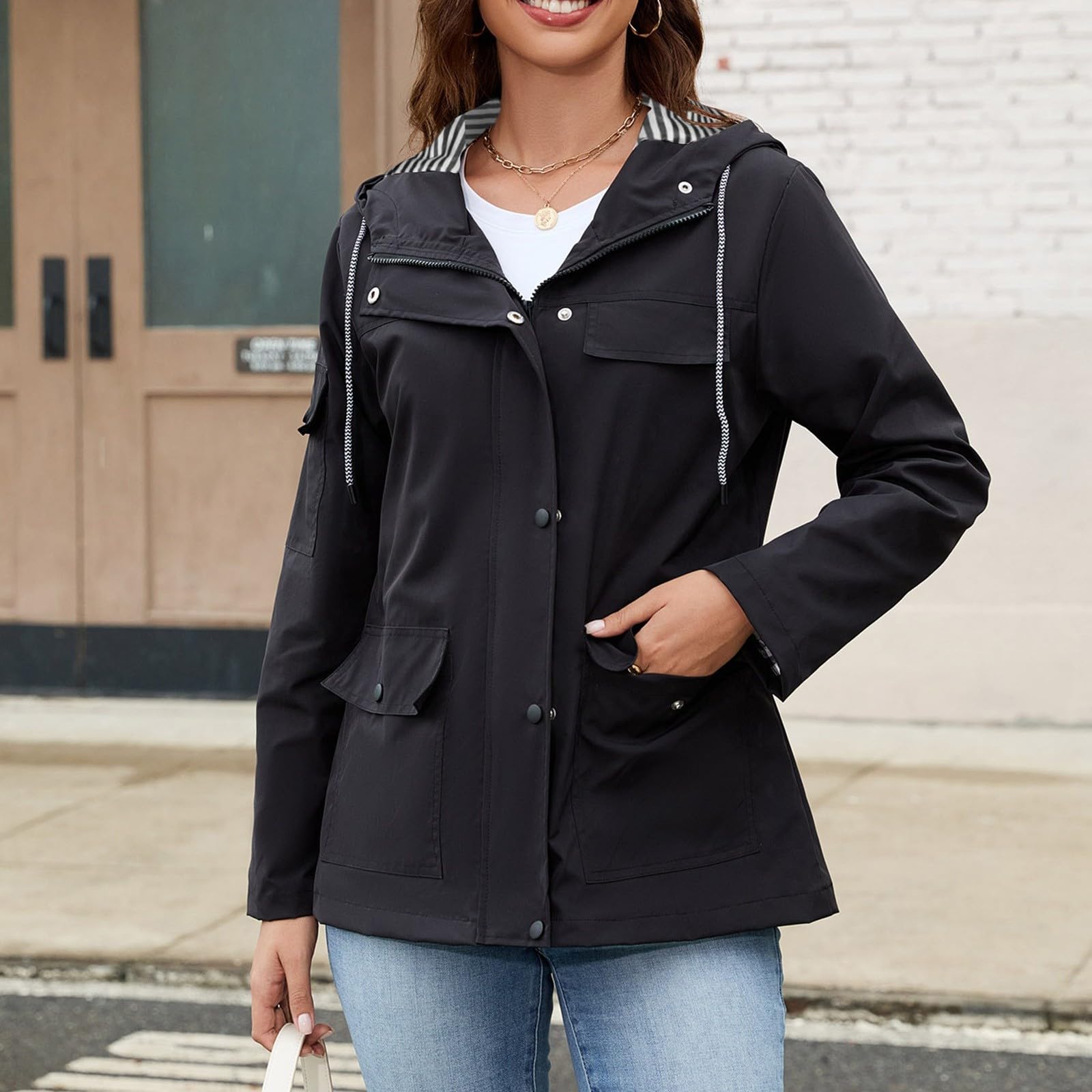 Genérico Chubasquero Mujer Impermeable-Anoraks Para Mujer Chaqueta Informal Con Capucha Y Bolsillo Cortavientos Para Uso Diario Prenda De Abrigo Ideal Para El Invierno Con Un Estilo VersáTil