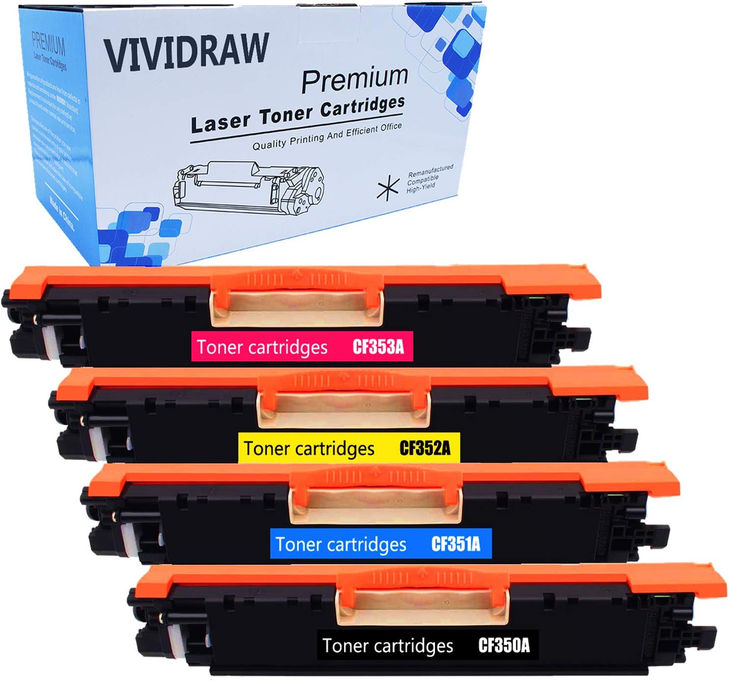 Toner Cartridge Replacement for HP 130A (CF350A CF351A CF352A CF353A)-Compatible with HP Color LaserJet Pro MFP M176n M177fw (Black, Cyan, Magenta, Yellow) - High Yield,Reliable Print Quality