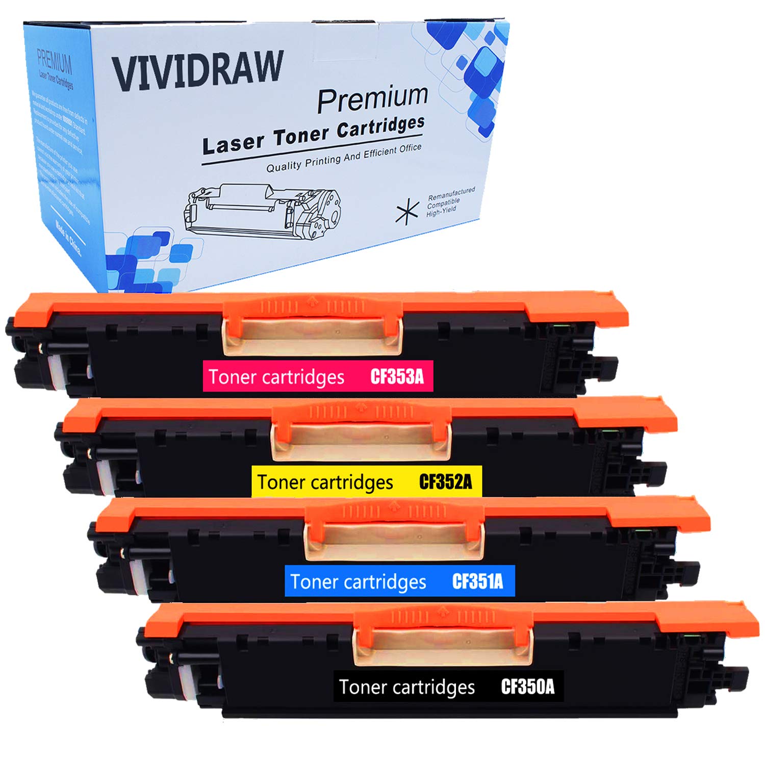 Toner Cartridge Replacement for HP 130A (CF350A CF351A CF352A CF353A)-Compatible with HP Color LaserJet Pro MFP M176n M177fw (Black, Cyan, Magenta, Yellow) - High Yield,Reliable Print Quality