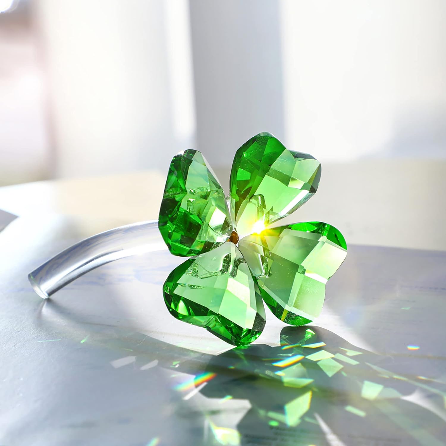 Crystal Flower Dreams Four-Leaf Clover Figurine Collectibles Green Crystal Glass Statue Ornament Lucky Gift for Car Table Shelf Decorations : Home & Kitchen