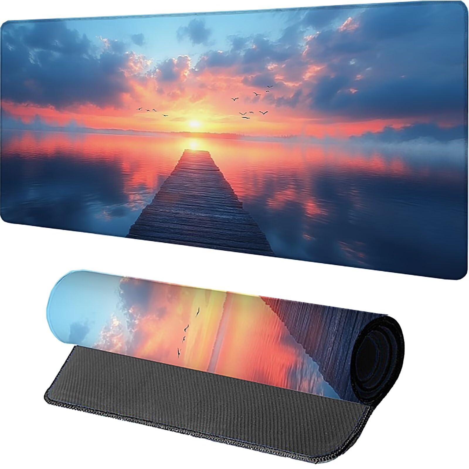 Podkładka pod mysz do gier Sunset M-9086 o wymiarach 1000 x 500 x 3 mm, podkładka pod mysz z przeszytą krawędzią, podkładka pod mysz z antypoślizgową gumową podstawą, akcesoria biurowe, podkładka pod