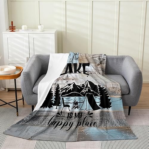 Erosebridal Manta decorativa de casa de lago, manta de camping de tamaño Queen, manta de vellón rústico de casa de campo para casa del lago, manta