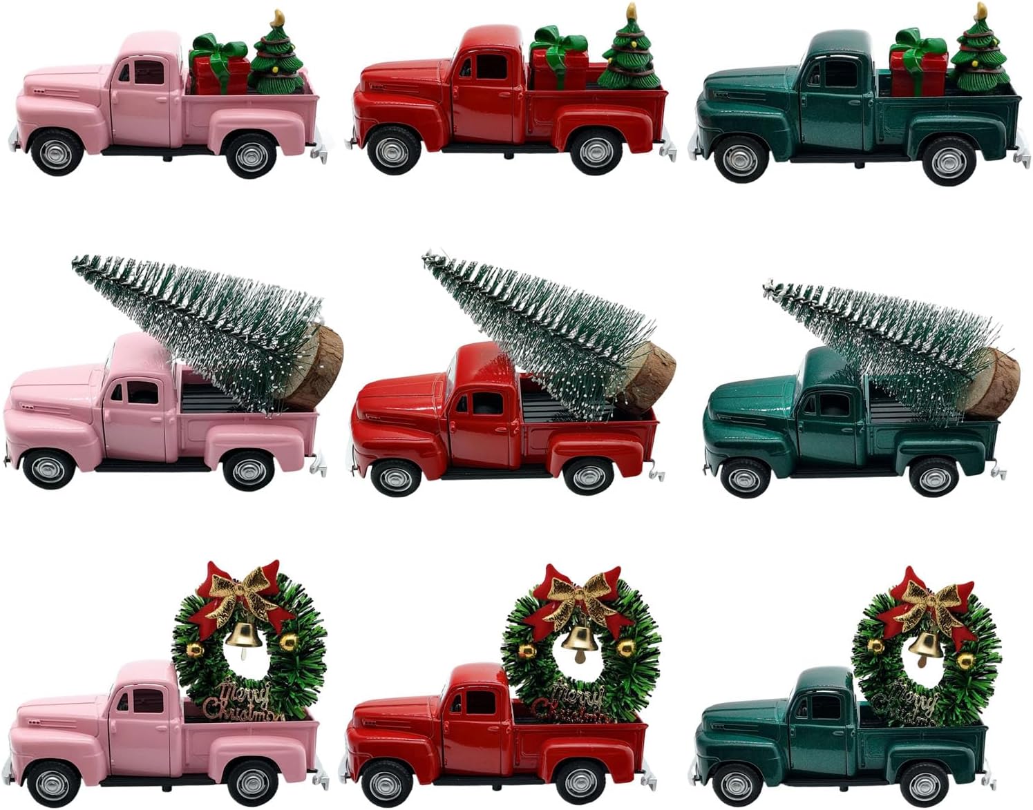 Christmas Metal Truck Decors with Xmases Wreath/Tree Table Decorations Farm Pickup Decoration Metal Pickup Car Model with Wreath/Tree