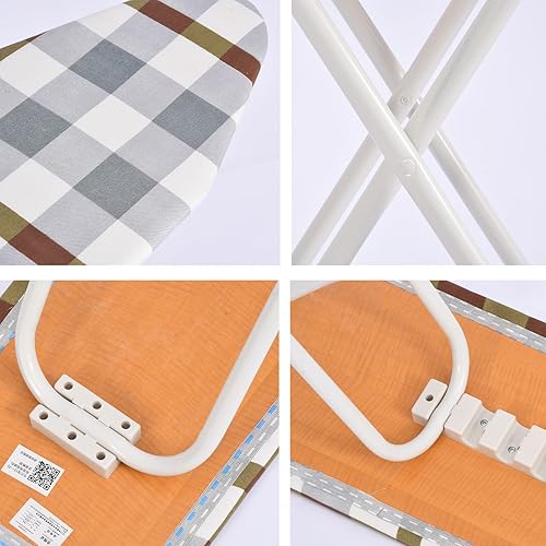 Miniatura 5 de Tabla de planchar compacta tamaño completo, ajustable plegable de pie para ropa de pie mesa de hierro extra ancha, material de madera y hierro,