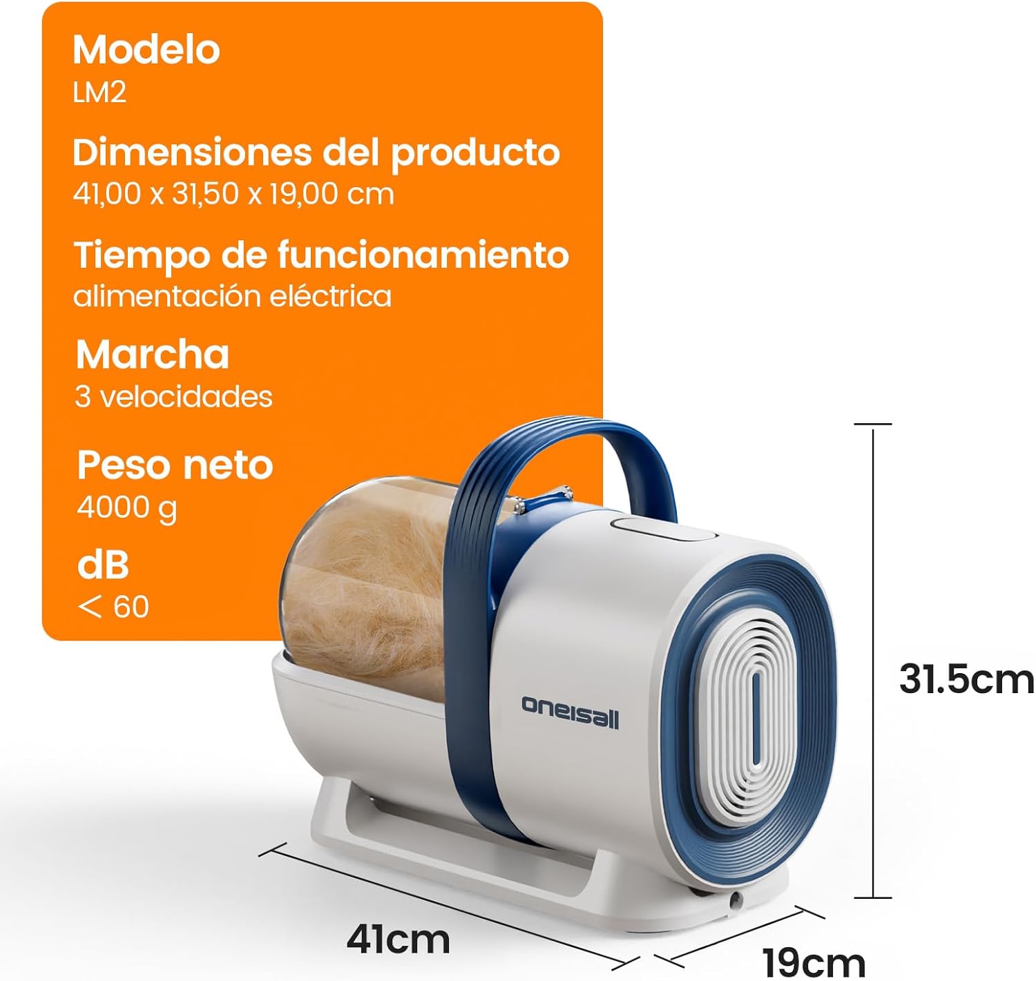 oneisall Dog Hair Clippers with Vacuum Hair Clipper, Vacuum 99% Pet Hair, Quiet Clipper Machine for Dogs and Cats and Other 7 Grooming Tools (Blue) 10