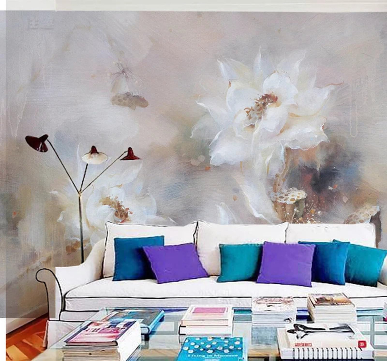 Wallpaper-3D-Xlm 400Cm×280Cm(B×H) Abstract Retro Hand Painted Ink Wash Lotus 3D Wallpaper Easy Install Feature Office Living Room Sofa Bedroom Tv Background Wall Decoration-400Cm×280Cm
