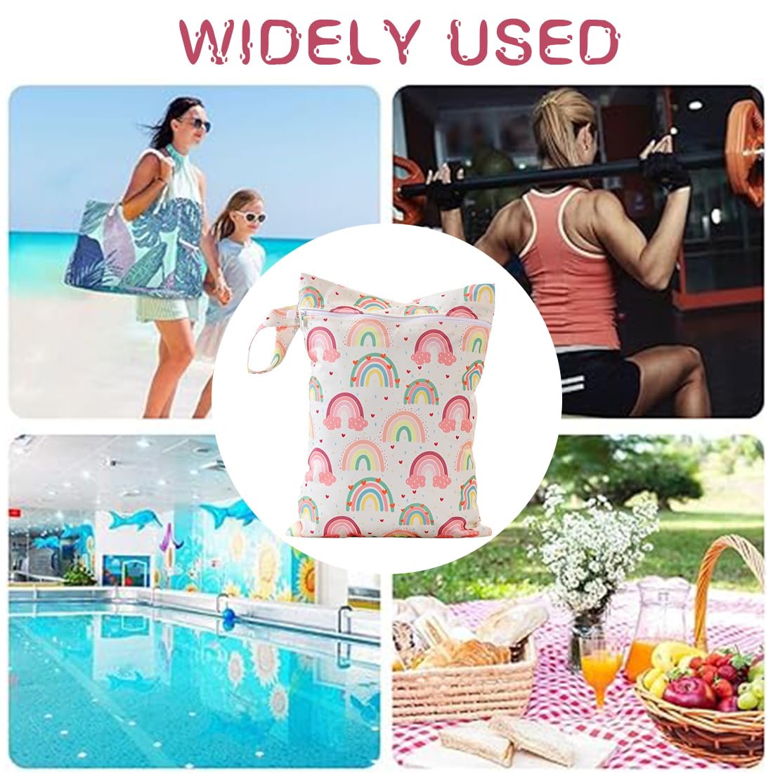 Sac à Couches Lavables Étanche Réutilisable Wetbag Imperméable pour Bébé Piscine Plage Arc-en-ciel