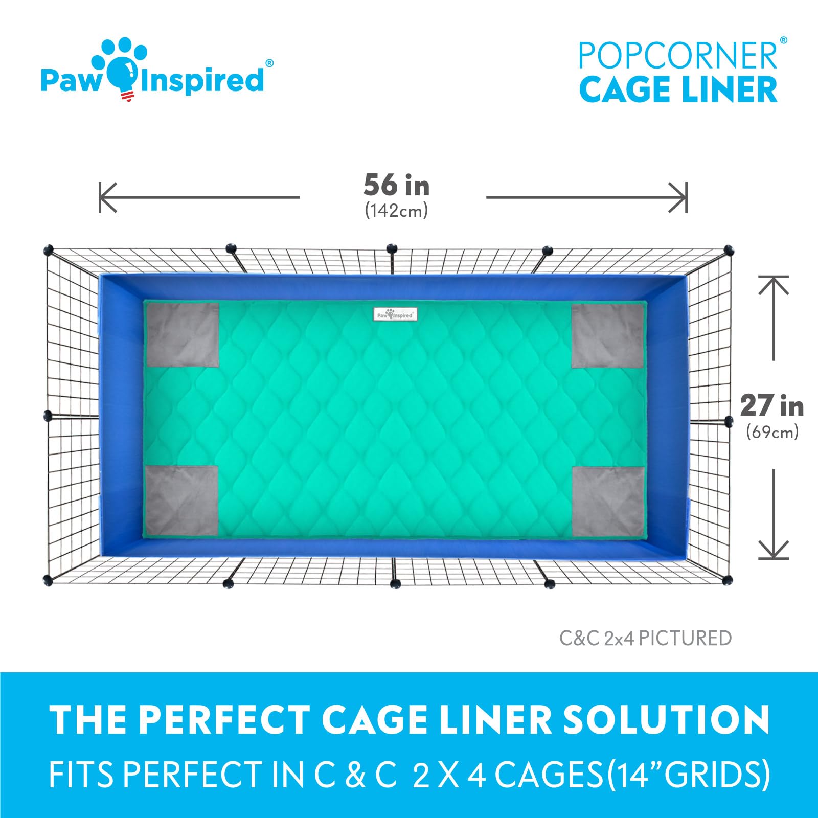 Paw Inspired PopCorner Guinea Pig Cage Liners | Washable Fleece Bedding or Pet Bed Mat for Small Animals | Super Absorbent Pee Pad with Reinforced Corners and Waterproof Bottom (C&C 2x4, Green) - image 4