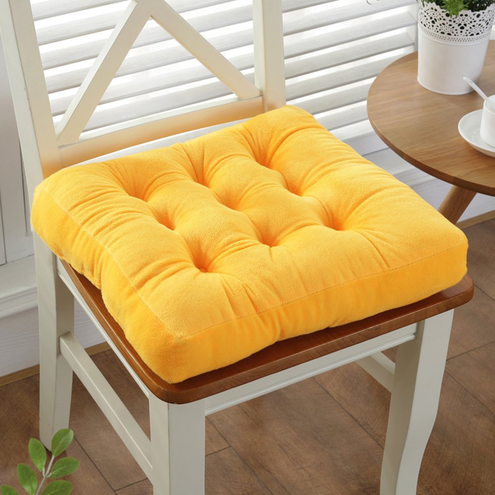 Cojín de asiento mullido amarillo de 43x43 cm para silla de comedor y tatami