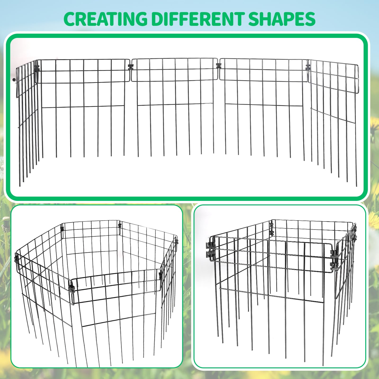 SWAWIS 12 Stück Zaun Garten Teichzaun 42x31cm Zaunelemente Metall Steckzaun Gartenzaun Mobiler Zaun Hundezaun Fences Hasenzaun Hühnerzaun Kleintierzaun für Draußen Hof Blumenbeet Garten Teich